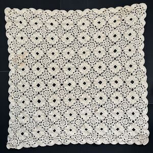 Hand Crocheted Doily Table Topper White Cotton Square Cottage Core Granny Vtg